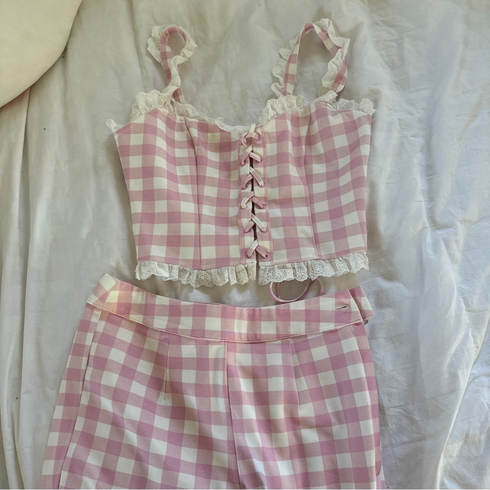 Sugar Thrillz Barbie Plaid Bustier top and capri set